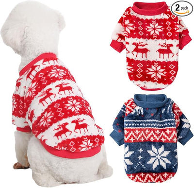 Dog Sweater, 2 Pack Dog Sweaters for Small Dogs, Dog Clothes for Small Dogs Girl Boy, Ultra Soft and Warm Puppy Sweater Dog Coat for Winter Christmas (Large, Xmas Red+Xmas Blue)