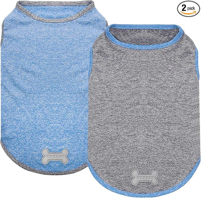 KYEESE 2Pack Dog Shirt, Lightweight Sun Protection Sleeveless Dog T Shirts for Small Dogs Boy, Breathable Pet Reflective Tank Top Summer Dogs Clothes for Outdoor Walking, Grey+Light Blue, M