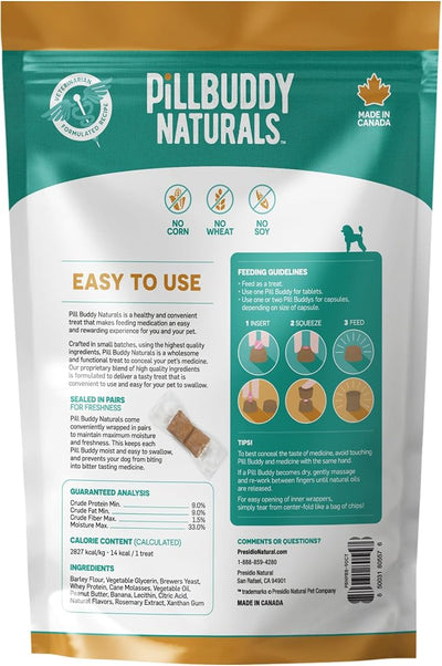 Presidio Earthly Pill Buddy Naturals - PB & Banana Recipe Pill Hiding Treats for Dogs - Make A Perfect Pill Concealing Pocket Or Pouch for Any Size Medication - 90 Servings