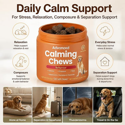 Calming Chews for Dogs, Turkey Flavor Dog Anxiety & Stress Relief Supplement for Relaxation, Composure and Separation Support, Calming Treats Soft Chews for Daily Use, 120 Count