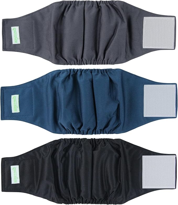 wegreeco Washable Dog Diapers - Washable Male Dog Belly Wrap - Pack of 3 - (Black, Charcoal, Navy, Medium)