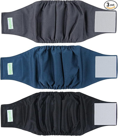Wegreeco Washable Male Dog Belly Band (Stylish Pattern)- Pack of 3 - Washable Male Dog Belly Wrap, Dog Diapers Male (Black, Charcoal, Navy, X-Small)