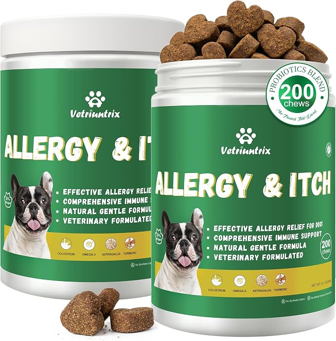 Dog Allergy Chews - Dog Allergy Relief & Immune Supplement with Probiotics, Colostrum & Omega 3 - Supports Skin & Coat Health, Soothes Paw Licking - Chicken Flavor, 400 Soft Chews