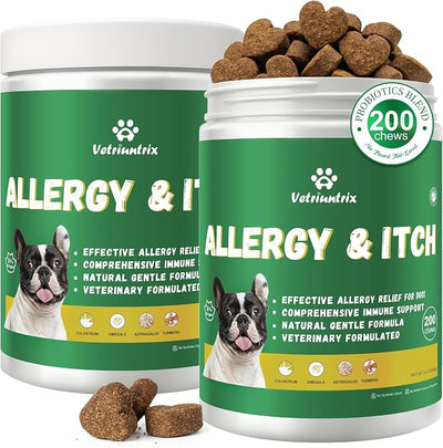 Dog Allergy Chews - Dog Allergy Relief & Immune Supplement with Probiotics, Colostrum & Omega 3 - Supports Skin & Coat Health, Soothes Paw Licking - Chicken Flavor, 400 Soft Chews