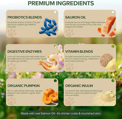 Probiotics for Dogs - Dog Probiotics for Yeast, Itchy Skin and Itchy Ears, Digestive Health, Diarrhea Relief, Gut & Immune Support - with 7 Enzymes, 3 Prebiotics & Omega-3 (Duck 30ct)
