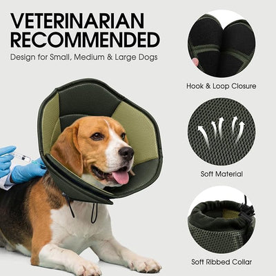Dog Cone - Soft Cone for Dogs to Stop Licking, Pet E-Collar Alternative After Surgery, Adjustable Pet Recovery Collar for Wound Healing, Army Green Large