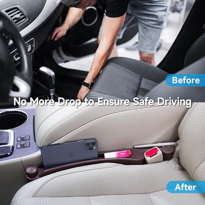 Car Seat Gap Filler Set of 2, 3IN1 Seat Side Gap Filler Plug with Storage Slot & Hook Function, Soft Foam Universal Fit Car SUV Truck Fill Gap Between Seats Console Organizer（Narrow Espresso brown）