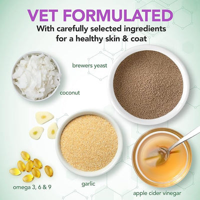 Vet's Best Brewer’s Yeast & Garlic Chews, Omega 3 for Dogs Healthy Skin & Coat Protection for Dogs, Dog Formulated with Veterinary Recommended Dosage, Garlic Supplements, 60 ct