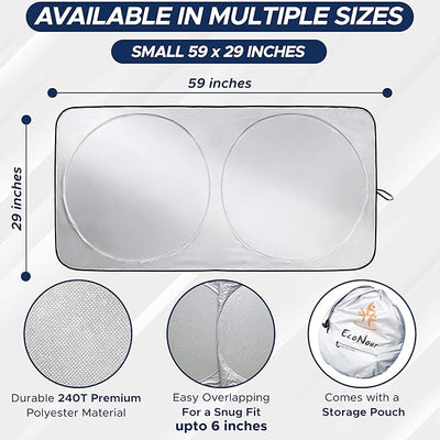 EcoNour Car Windshield Sun Shade | 2025 Upgraded Innovative No-Light-Pass Technology for Maximum Coverage | Foldable Sun Shade Keeps Your Vehicle Cool | Must-Have Car Accessories | Small (59" x 29")