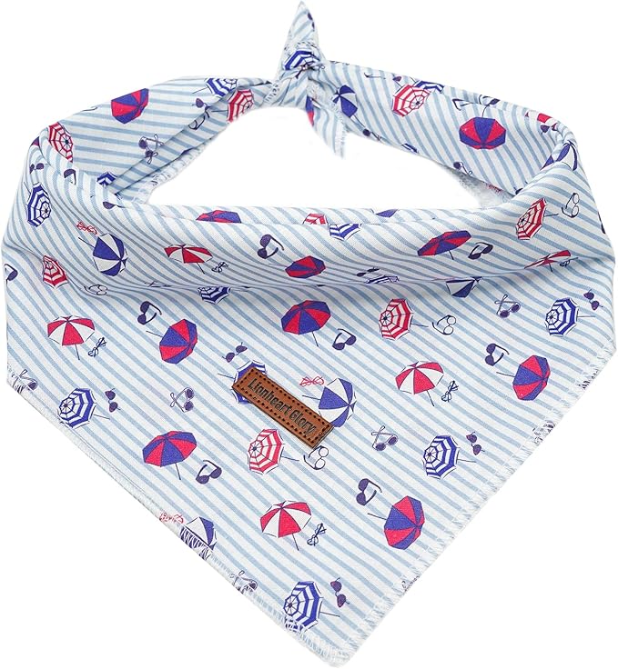 Lionheart Glory Washable Soft Blue Dog Scarf, Stripe Print Square Adjustable Bandana for Small to Large Dogs