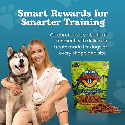 Adventure Shreds Bison & Bacon Dog Treats, Soft & Thin Dog Treats for Training & Rewards, Grain-Free Snacks for Pets of All Breeds and Ages - 2.5 Ounce Pouch