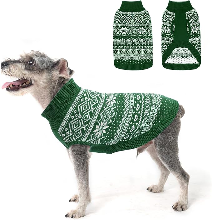 HOMIMP Dog Sweater Argyle - Warm Sweater Winter Clothes Puppy Soft Coat, Ugly Dog Sweater for Small Medium and Large Dogs, Pet Clothing Boy Girl, Green S