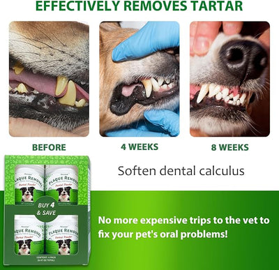 Petstoral Multi-Pack Natural Dog Dental Powder, Dog Dental Care - Plaque Remover and Bad Breath Treatment, Healthy Gums & Fresh Breath for All Dogs and Cats (4-Pack)