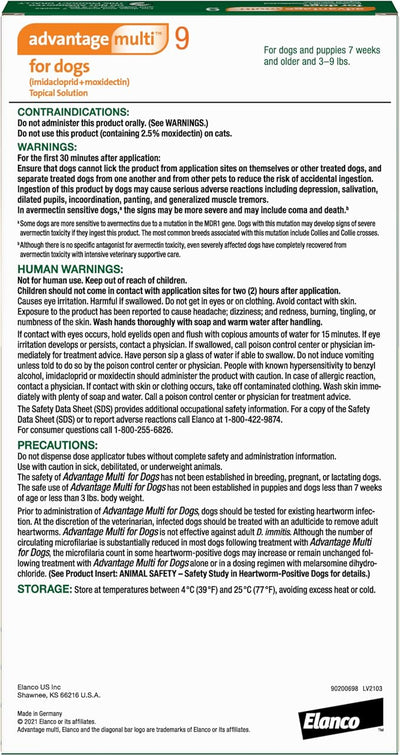 Advantage Multi Topical Solution for Dogs 6 Doses, 3-9 lbs (Green)