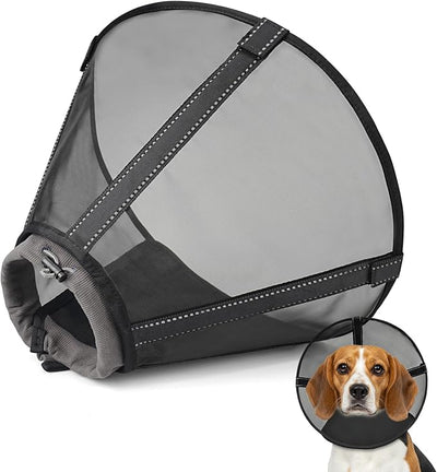 Breathable Mesh Dog Cone Collar for Surgery, Soft Elizabethan Recovery Alternative to Stop Licking,Pet Neck Collar for Large Medium Small Breeds, L, Matte Black