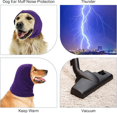 Rbenxia Dog Ear Muffs - Noise Protection & Warmth, Winter Ear Scarf (Purple, Small)