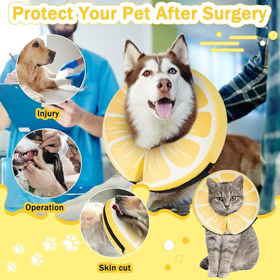 Inflatable Dog Cone Collar for Large Medium Small Dogs, Soft Adjustable Recovery Cone for Dogs Cats,Dog Neck Donut Alternative After Surgery(Lemon,Small