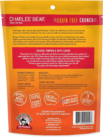 Charlee Bear Crunch Grain Free Dog Treats, Chicken, Pumpkin and Apple, 8 Ounce Resealable Bag, Low Calorie Training Treats for Dogs, Limited Ingredient, Healthy, Crunchy Dog Snacks, Made in USA
