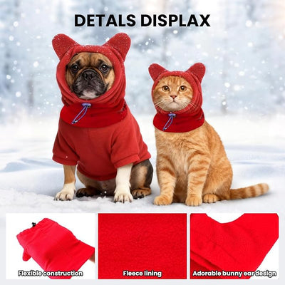 Dog Snood Winter Hood with Ear Protection, Fleece Neck Warmer for Dogs, (Red, Medium)