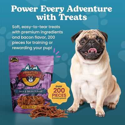 Adventure Shreds Duck & Bacon Dog Treats, Soft & Thin Dog Treats for Training & Rewards, Grain-Free Snacks for Pets of All Breeds and Ages - 2.5 Ounce Pouch