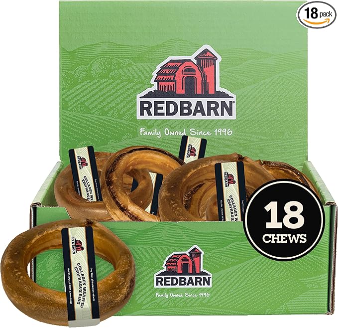 Redbarn Ring-Shaped Collagen-Wrapped Esophagus Dog Treats 18-Count - 100% Natural Joint Support Chews for Hip and Joint Health, Grain-Free Dental Care Alternative to Rawhide