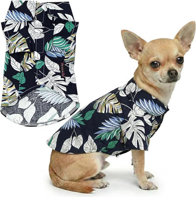 Parisian Pet Palm Leaves Dog Shirt - Cotton Clothes for Small Dogs - Stylish Tropical Dog Outfit - Lightweight and Soft Puppy Clothes - Trendy Tshirts for Dogs - Comfortable Summer Camp Pet Apparel