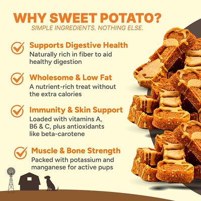 Gaines Family Farmstead Peanut Butter Coated Sweet Potato Dog Bones, 4 pack - 40 oz Bags, Grain-Free, Chewy, Natural Dog Treats for Digestion, Skin, Energy & Immunity – Limited Ingredient, Made in USA