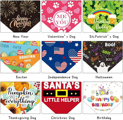 Weewooday 9 Pcs Holiday Dog Bandanas Halloween Boo Bandanas Fall Thanksgiving Seasonal Birthday Adjustable Large Pet Washable Scarves Bibs for Christmas Boy Medium Supply