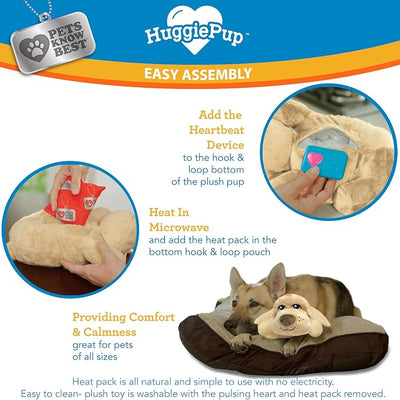 Pets Know Best presents HuggiePup - Cuddly Puppy Behavioral Aid Toy, Great for Crate Training- Pulsing Heartbeat, Heating Pack- Chocolate Dog