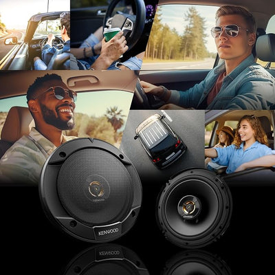 Kenwood KFC-1666R Road Series Car Speakers (Pair) - 6.5" 2-Way Car Coaxial Speakers, 300W, 4-Ohm Impedance, Cloth Woofer & Balanced Dome Tweeter, Heavy Duty Magnet Design