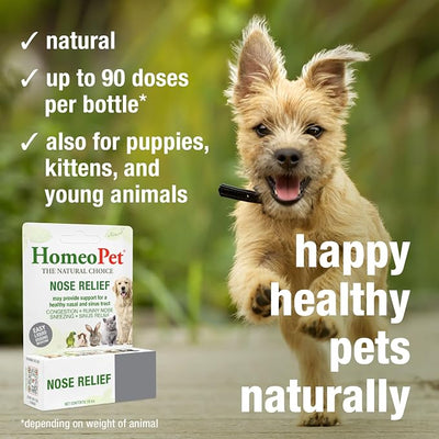 HomeoPet Nose Relief, Safe and Natural Sinus Supplement for Cats, Dogs, and Small Pets, Nasal Support, 15 Milliliters