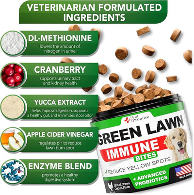 Vet Promise Grass Burn Spot Chews - Dog Urine Neutralizer for Lawn - 120 Grass Green Treats, Rocks - Pee Grass Spot Saver Caused by Dog Urine - Probiotics - Digestive Enzymes - Made in USA