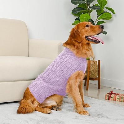 Dog Sweater 2 Pack for Large Dogs, Size XL, Pink & Purple | Stretchy cable knit turtleneck, machine washable, high belly cut, comfy winter fit for English Bulldog, Boxer
