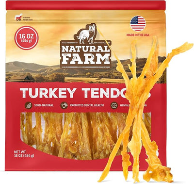 Natural Farm Turkey Tendons for Dogs (16oz Pack), Hypoallergenic Dog Treats, Rawhide Alternative, Grain-Free Natural Dog Chews for Small, Medium and Large Breeds.
