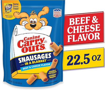 Canine Carry Outs Dog Treats, Snausages in a Blanket, Beef & Cheese Flavor, 22.5 Ounce (Pack of 4), Chewy Outside, Savory Inside