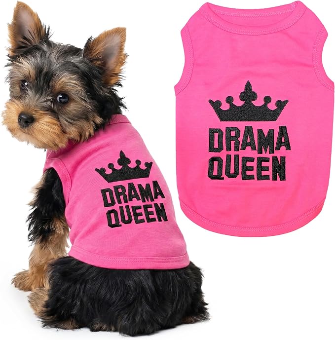 Parisian Pet Dog Shirt - 100% Cotton Shirts for Small Dogs - Pink Sleeveless Girl Pet Clothes - Lightweight and Breathable Puppy Clothes - Stretchy Drama Queen Dog Apparel - Funny T Shirts for Dogs