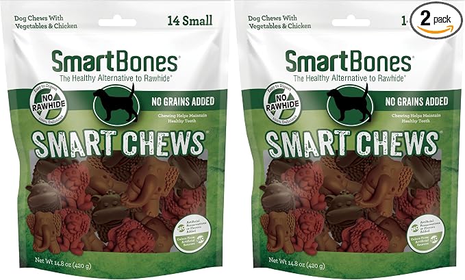 SmartBones Smart Chews, Rawhide Free Dog Chews, Treats for Dogs Made with Real Chicken and Vegetables, 14 Count Small (Pack of 2)