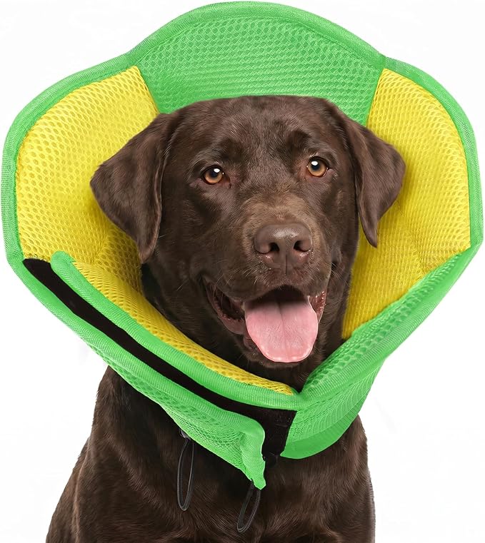 AOFITEE Large Dog Cone - Soft Dog Cone Stop Licking, Adjustable Extra Large Cones Dogs for Wound Healing, Pet Elizabethan Cones Collar After Surgery, XL Fabric Pet E-Collar, YellowGreen X-Large