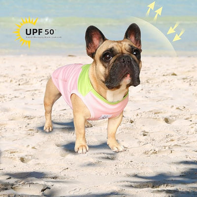 iChoue French Bulldog Summer Cooling Shirt for Dogs UV Sun Protection Vest Sleeveless Breathable Tank Top English Pug Pink Green - Small