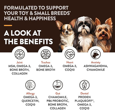 NaturVet Small Breeds Supplement- for Joint Support, Digestion, Skin, Coat Care- Dog Multivitamins with Minerals, Omega-3, PlaqueOff- Wheat-Free Vitamins for Dogs- Toy and Small Breeds- 60 Soft Chews