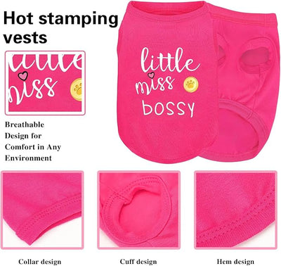 Pink Cotton Dog Shirt with 'Little Miss Bossy' Print, Soft & Breathable Pet Apparel for Small to Large Dogs, All-Season Sleeveless Vest, Cute and Comfortable Dog Outfit.Pink Gold M