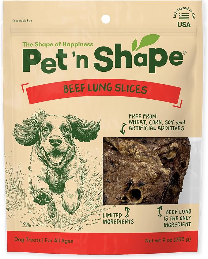 Pet 'n Shape Beef Lung Dog Treats – Made and Sourced in the USA - Training Treat - 9 Ounce