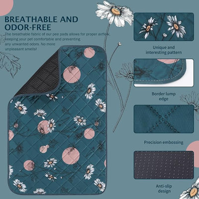 IEUUMLER Washable Pee Pads for Dogs, 2 Pack Non-Slip & Waterproof Pack Whelping Pad, Reusable Washable Puppy Potty Training Pad with Fast Absorbent for Playpen EU007 (Navy Blue Daisy, 30"X20"-2pcs)