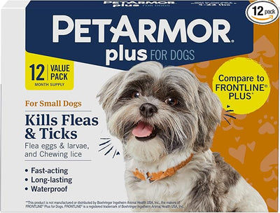 PetArmor Plus Flea and Tick Prevention for Dogs, Small Dog Flea and Tick Treatment, 12 Doses, Waterproof Topical, Fast Acting (5-22 lbs)