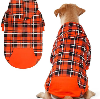EXPAWLORER Plaid Dog Hoodie - British Style Warm Dog Sweater Shirt with Leash Hole,Pitbull Clothes Outfits,Winter Coat Apparel for All Breeds Puppy Girl Boy-Cat Apparel,Orange Large