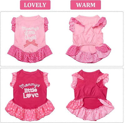 2 Pieces Dog Dresses for Dogs Cute Girl Female pet Dress Mommy Puppy Shirt Skirt Dresses Pet Summer Clothes Apparel for Cats(Love and Angel,Large)