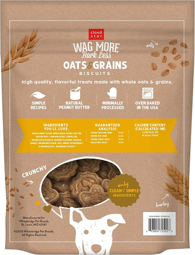 Cloud Star Wag More Bark Less - Dog Treats - Crunchy Biscuits - Oats & Grains Peanut Butter - 3 lb Pouch