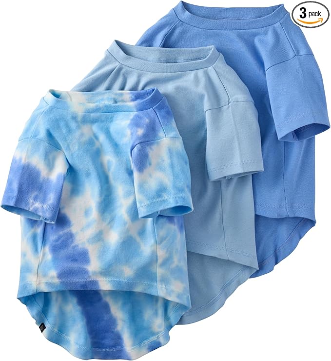 Pet Passion Toby II - The Perfect Tee, 3 Pack Short Sleeve Pet T-Shirt 100% Organic Cotton Tees Clothes for Small, Medium, Large Dogs, Blue Tie Dye, X-Large (55-80 lbs)