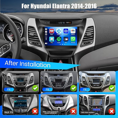 Hikity 4+64G Android 15 Car Stereo for Hyundai Elantra 2014-2016, 9” Touchscreen Radio with CarPlay, Android Auto, Bluetooth, GPS Navigation, WiFi, DSP, FM, RDS + AHD Backup Camera