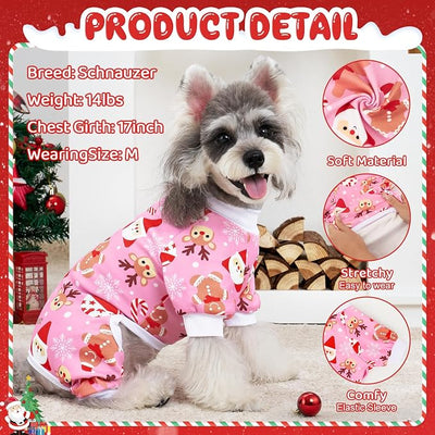 XPUDAC 4 Pack Christmas Dog Pajamas Comfy Dog Clothes for Small Medium Dogs Girl Boy Holiday Pet Outfit Puppy Onesie Cat Pjs Jammies, S